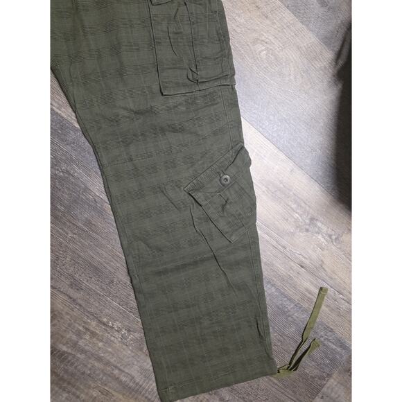 Men's Cargo Pants Size 42 Green Grid Textured Utility Combat Multi-Pocket Cotton - Picture 3 of 6